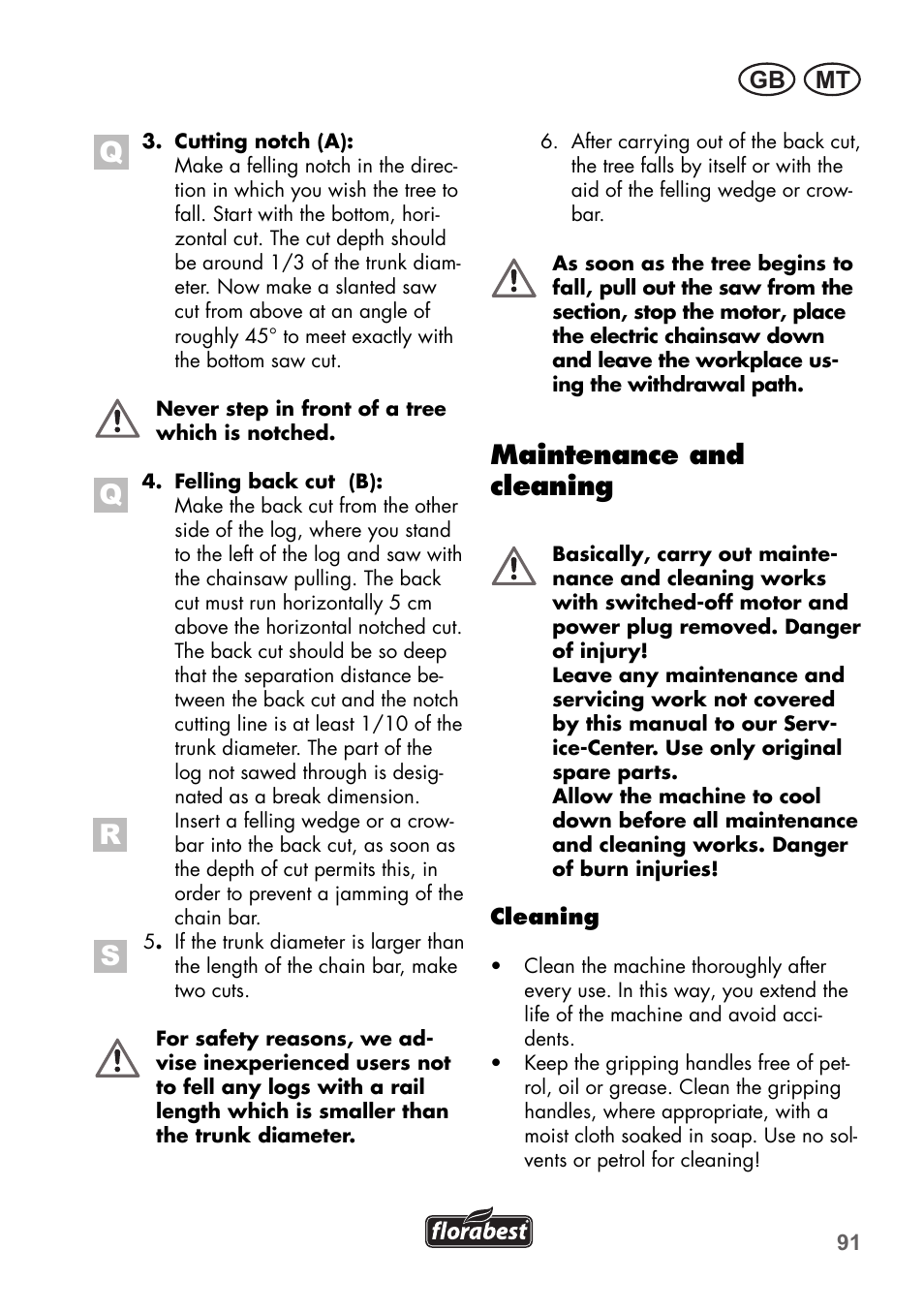 Maintenance and cleaning, Mt gb | Florabest FKS 2200 C2 User Manual | Page 91 / 128