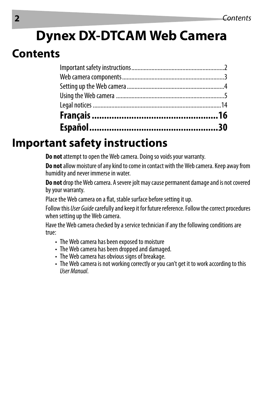 Dynex DX-DTCAM User Manual | Page 2 / 44