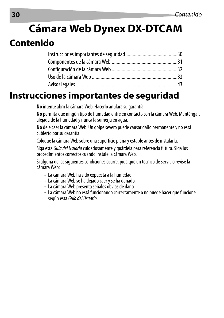 Dynex DX-DTCAM User Manual | Page 30 / 44