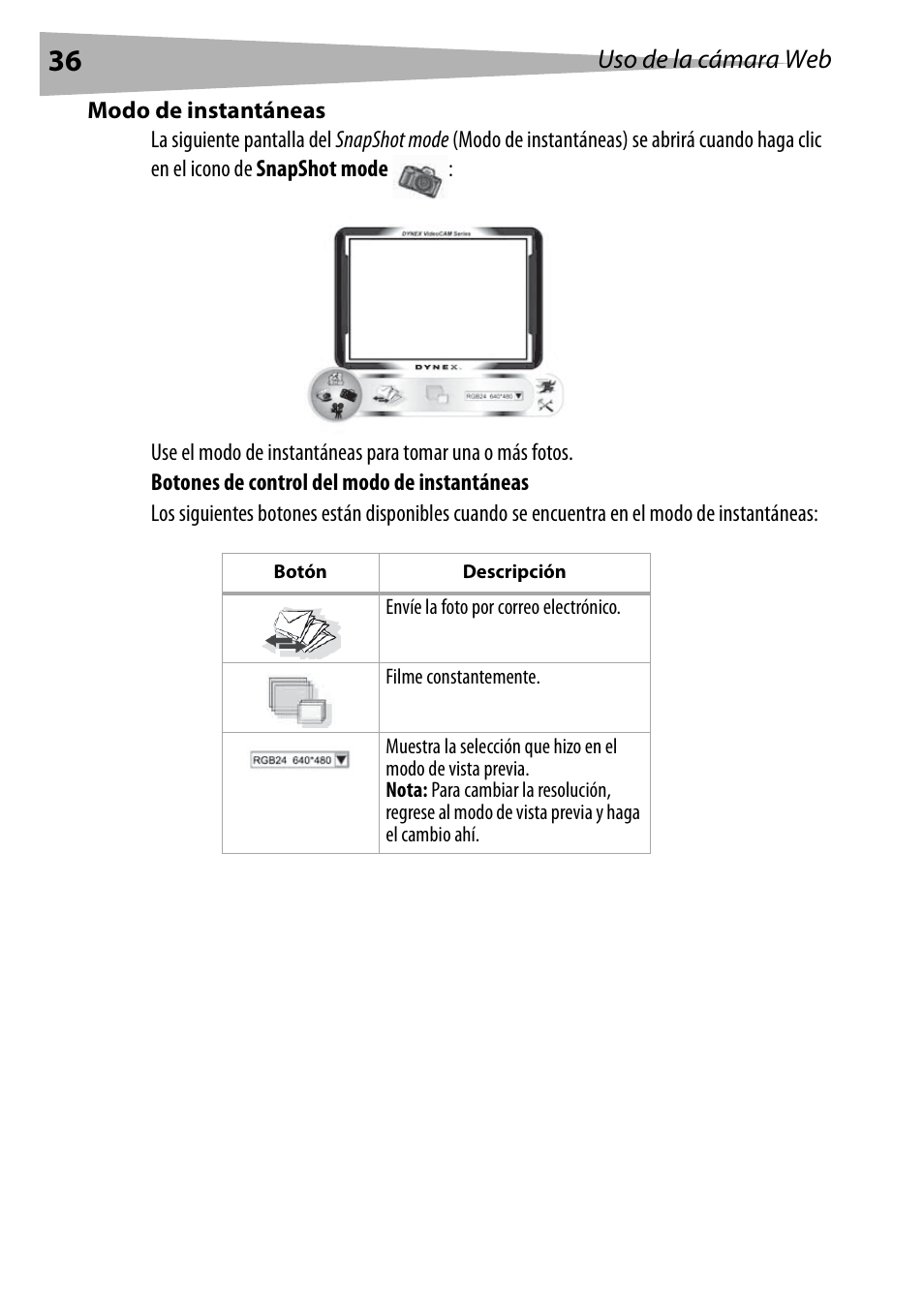 Modo de instantáneas | Dynex DX-DTCAM User Manual | Page 36 / 44