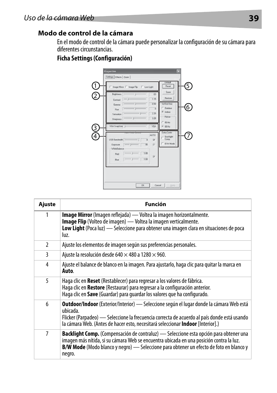 Modo de control de la cámara, Uso de la cámara web | Dynex DX-DTCAM User Manual | Page 39 / 44