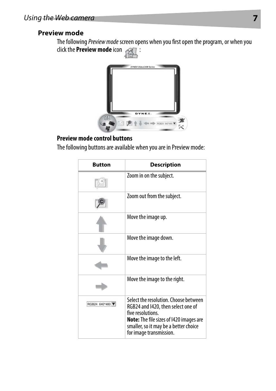 Preview mode, Using the web camera | Dynex DX-DTCAM User Manual | Page 7 / 44