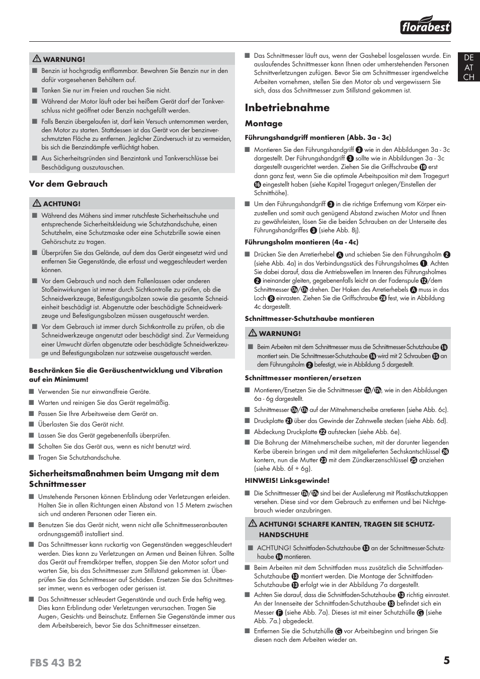 5fbs 43 b2, Inbetriebnahme | Florabest FBS 43 B2 User Manual | Page 10 / 56