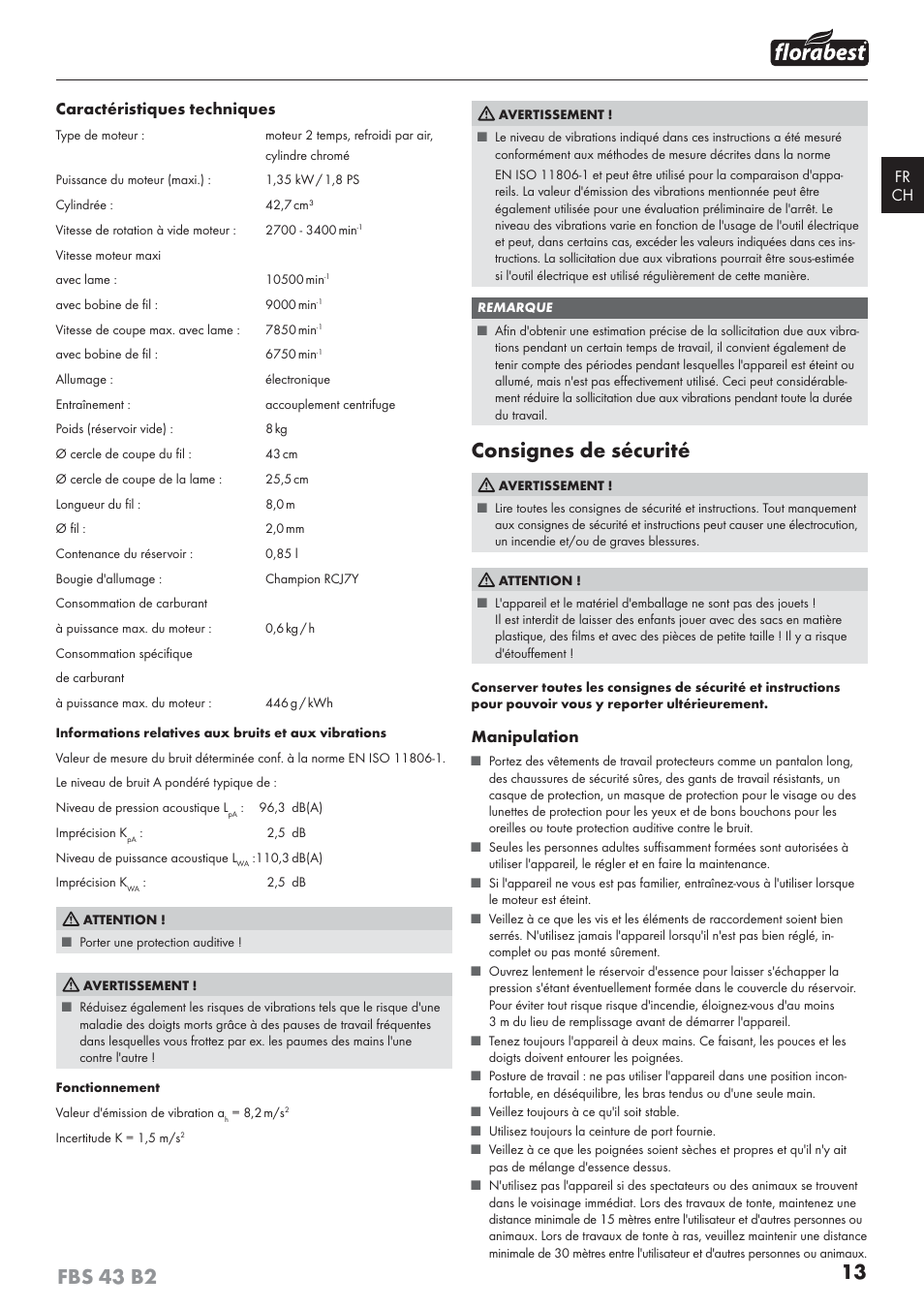 Consignes de sécurité | Florabest FBS 43 B2 User Manual | Page 18 / 56
