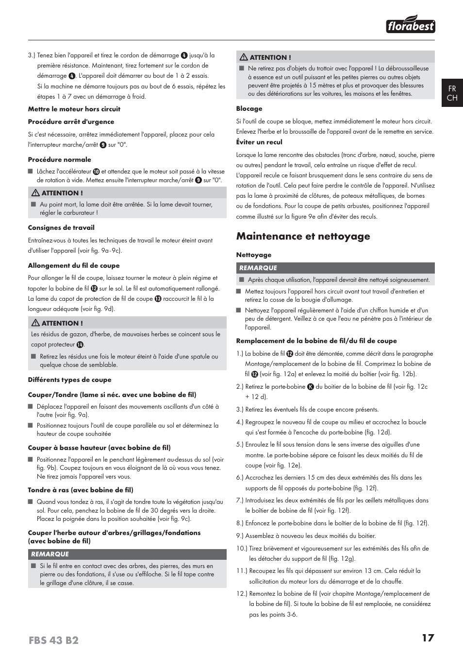 Maintenance et nettoyage | Florabest FBS 43 B2 User Manual | Page 22 / 56