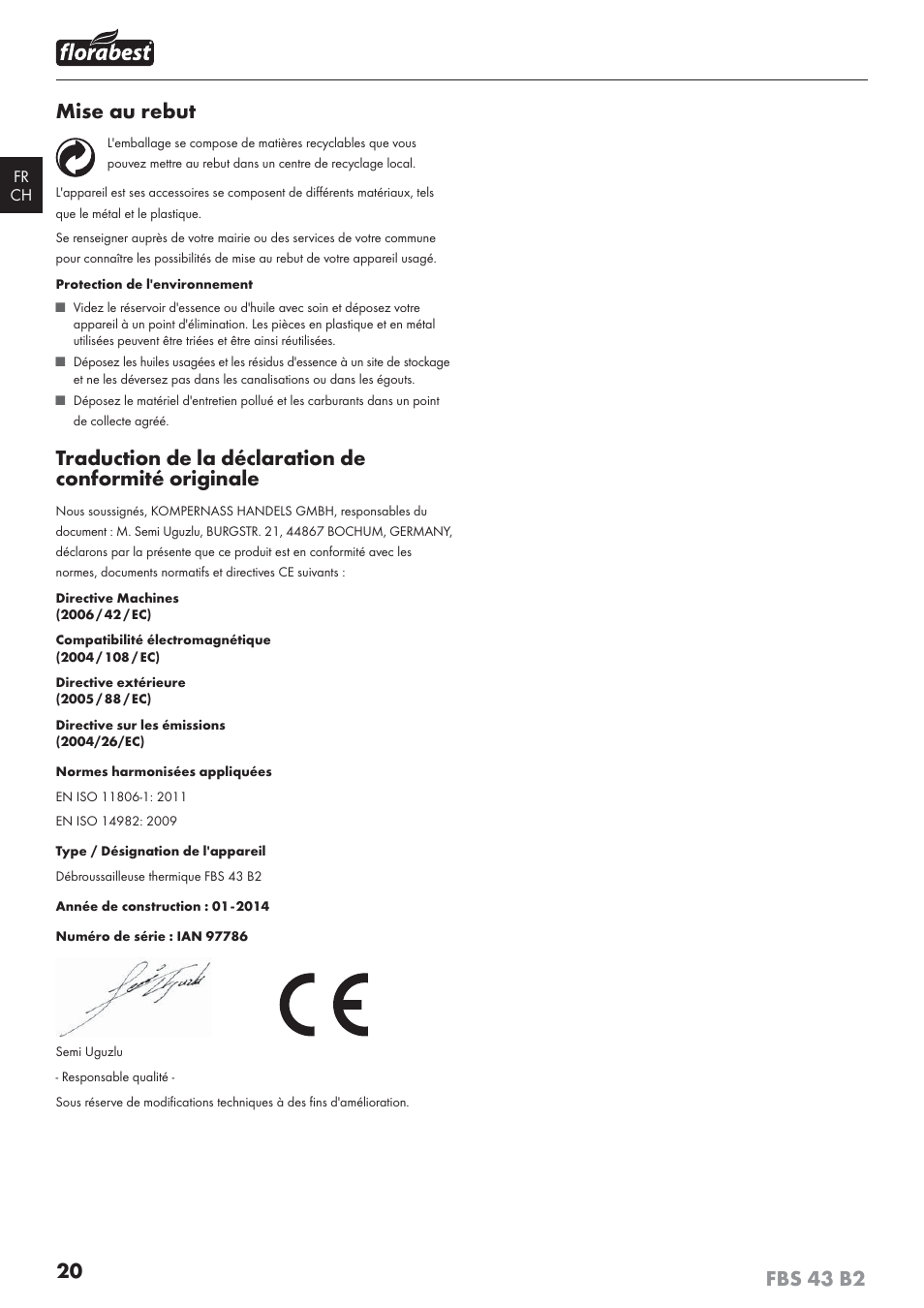Mise au rebut | Florabest FBS 43 B2 User Manual | Page 25 / 56