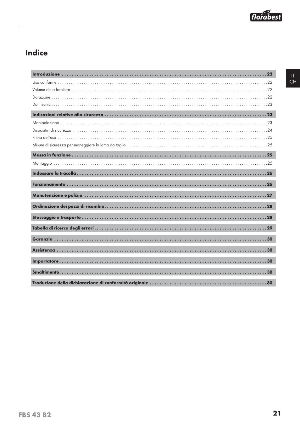 Indice | Florabest FBS 43 B2 User Manual | Page 26 / 56