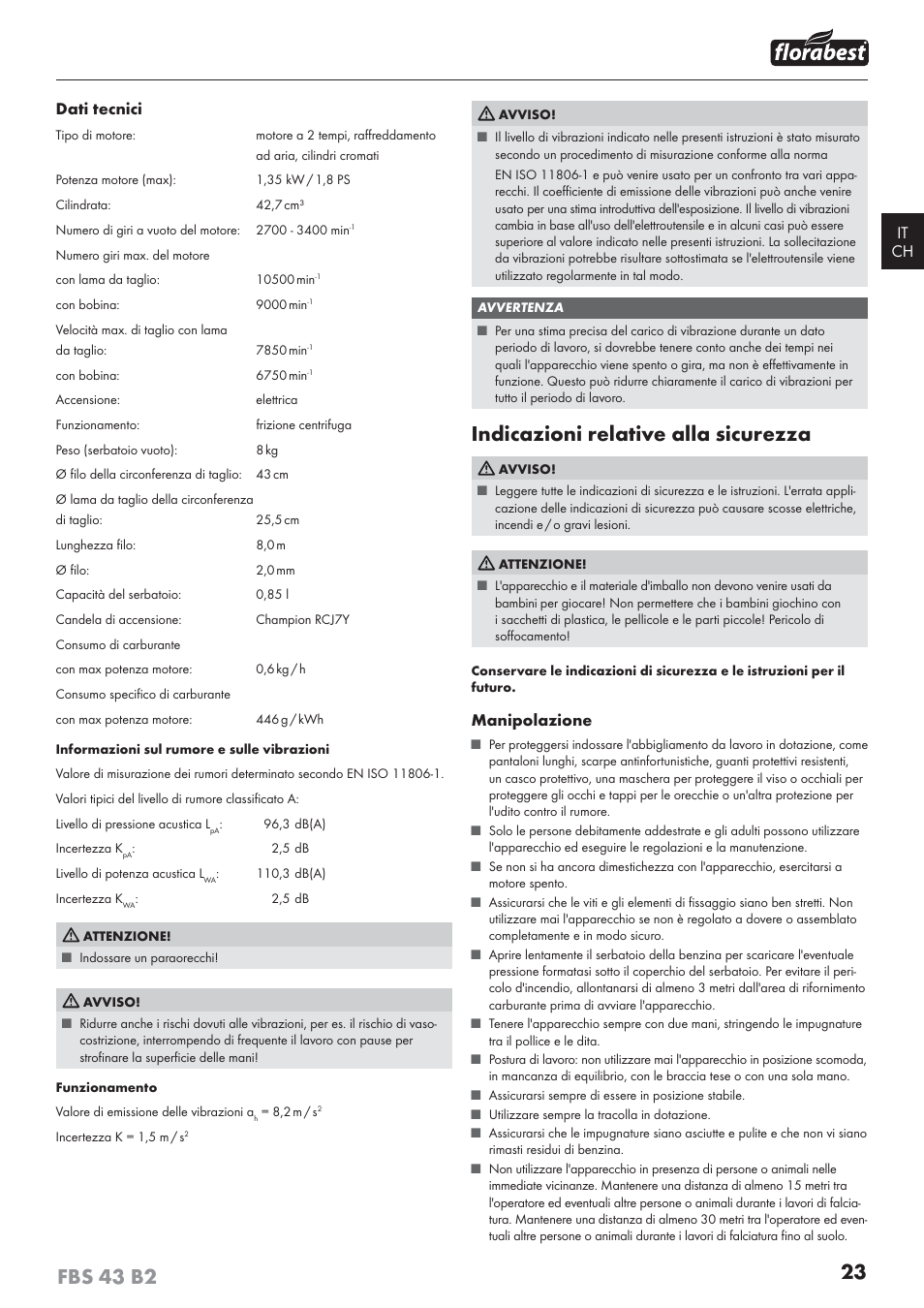 Indicazioni relative alla sicurezza | Florabest FBS 43 B2 User Manual | Page 28 / 56