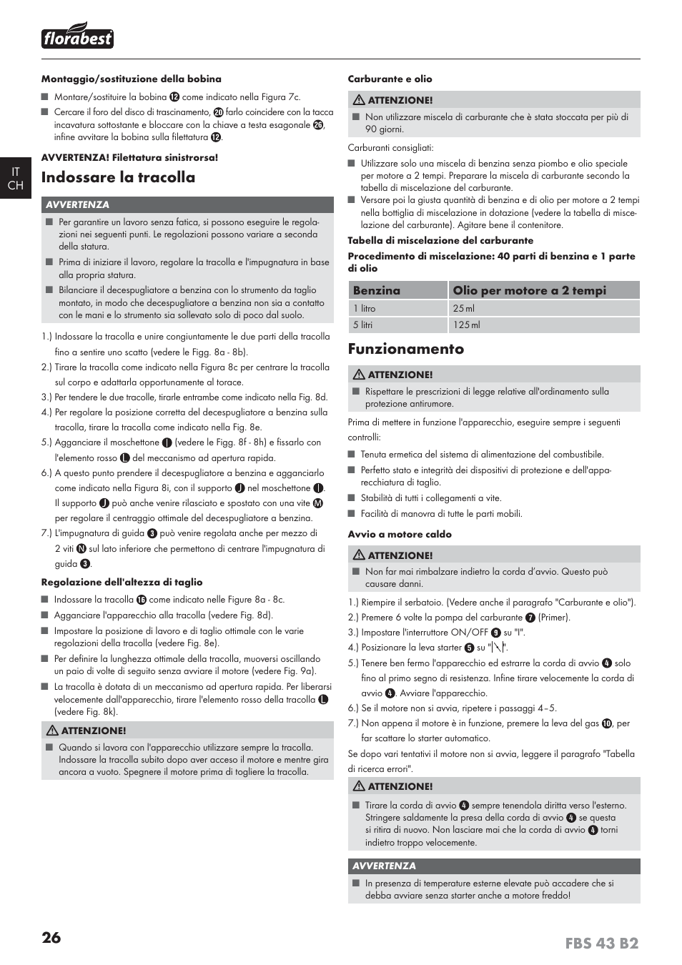 Indossare la tracolla, Funzionamento | Florabest FBS 43 B2 User Manual | Page 31 / 56