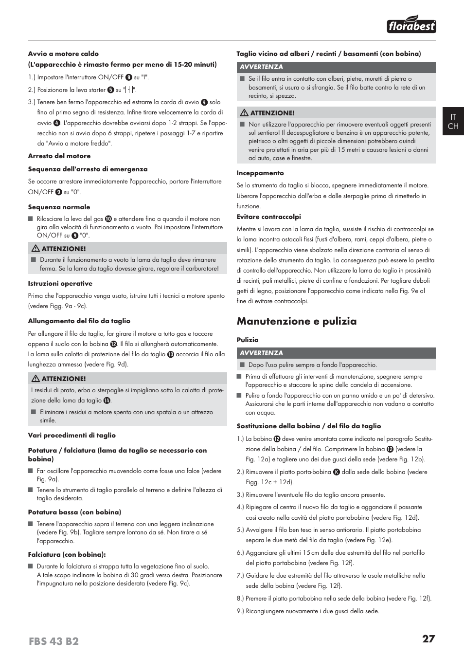 Manutenzione e pulizia | Florabest FBS 43 B2 User Manual | Page 32 / 56