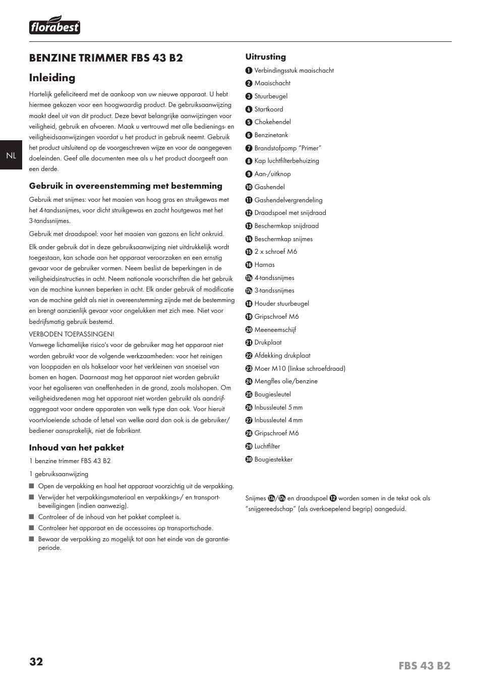 Benzine trimmer fbs 43 b2 inleiding | Florabest FBS 43 B2 User Manual | Page 37 / 56