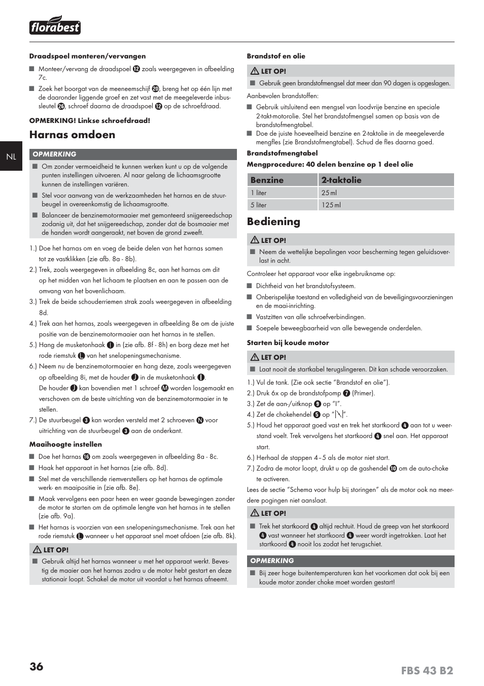 Harnas omdoen, Bediening | Florabest FBS 43 B2 User Manual | Page 41 / 56