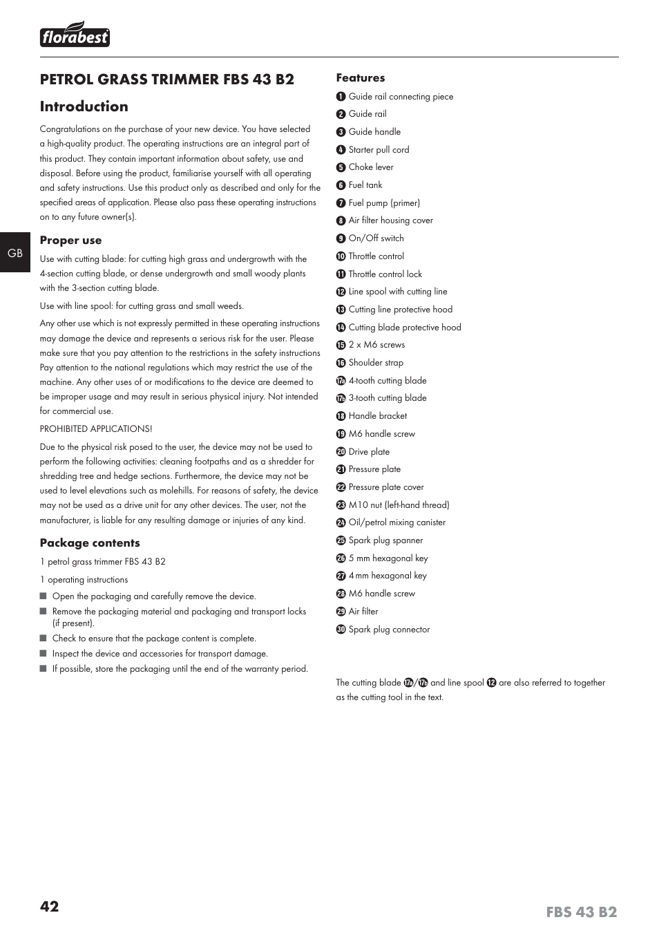 Petrol grass trimmer fbs 43 b2 introduction | Florabest FBS 43 B2 User Manual | Page 47 / 56