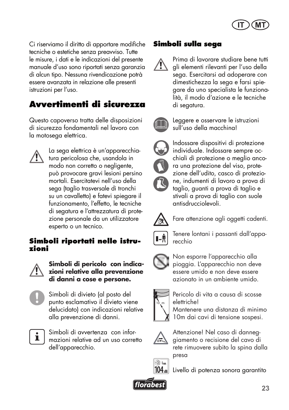 Avvertimenti di sicurezza, It mt | Florabest FHE 550 B2 User Manual | Page 23 / 76