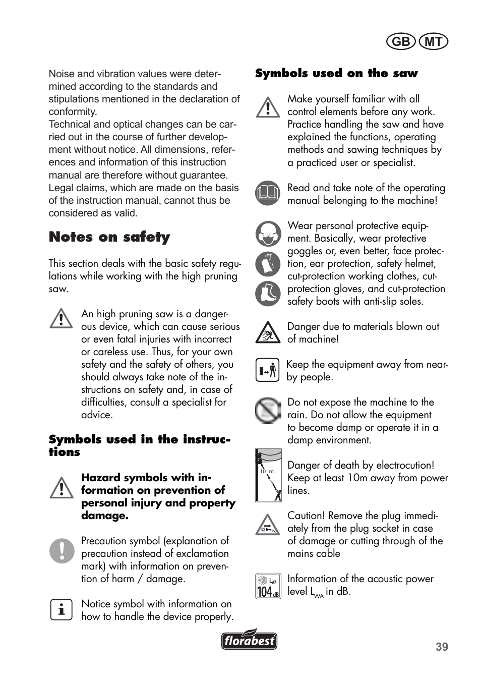 Mt gb | Florabest FHE 550 B2 User Manual | Page 39 / 76