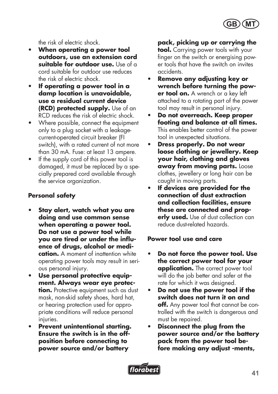 Mt gb | Florabest FHE 550 B2 User Manual | Page 41 / 76