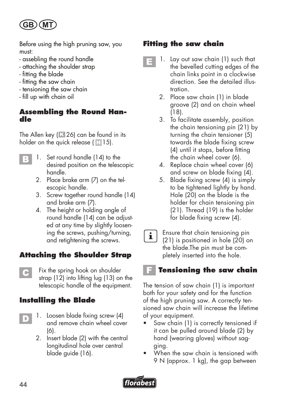 Gb mt | Florabest FHE 550 B2 User Manual | Page 44 / 76