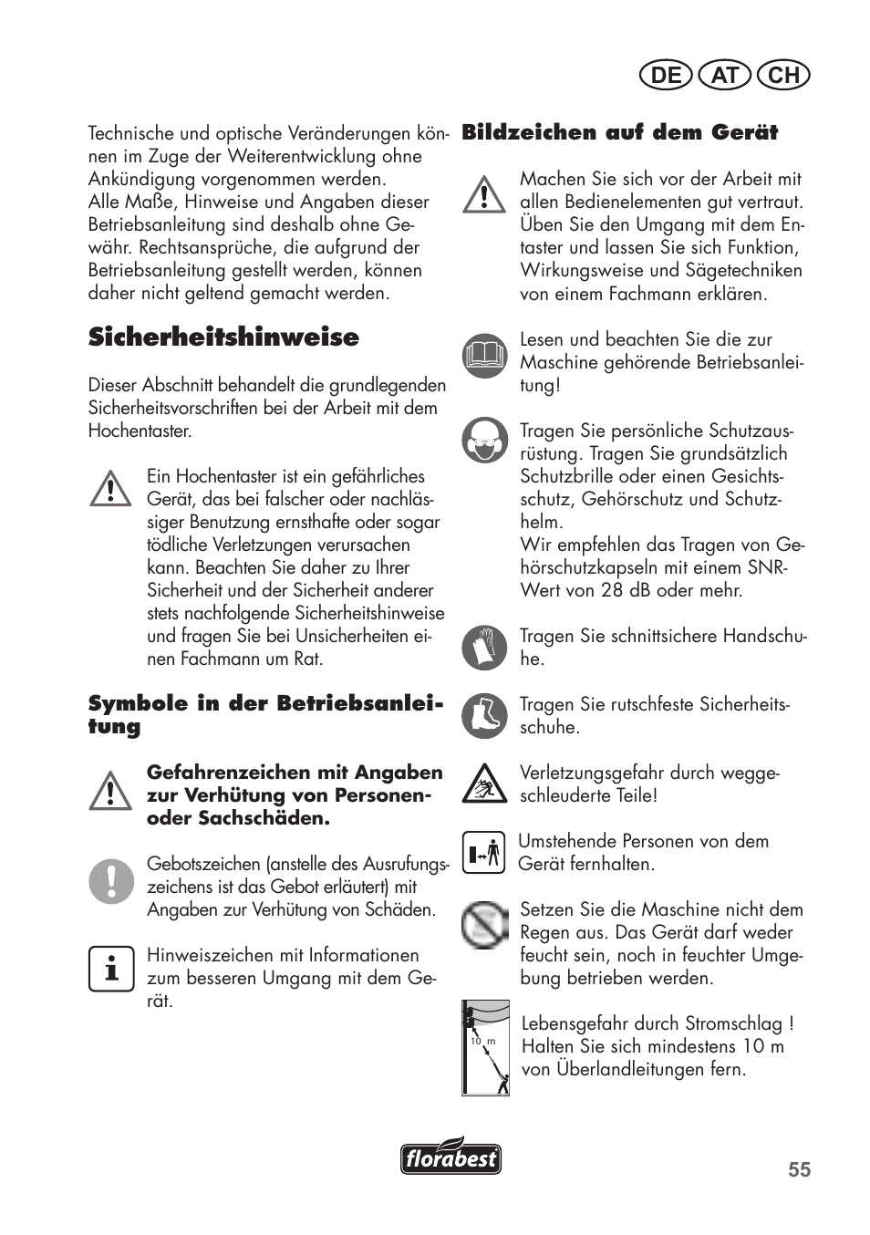 Sicherheitshinweise, De at ch | Florabest FHE 550 B2 User Manual | Page 55 / 76