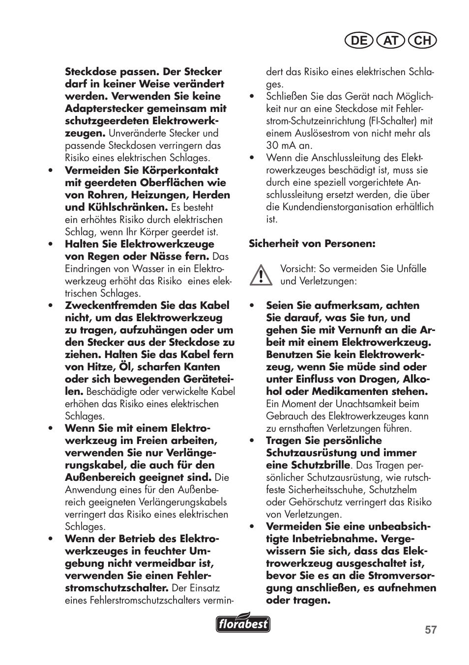 De at ch | Florabest FHE 550 B2 User Manual | Page 57 / 76