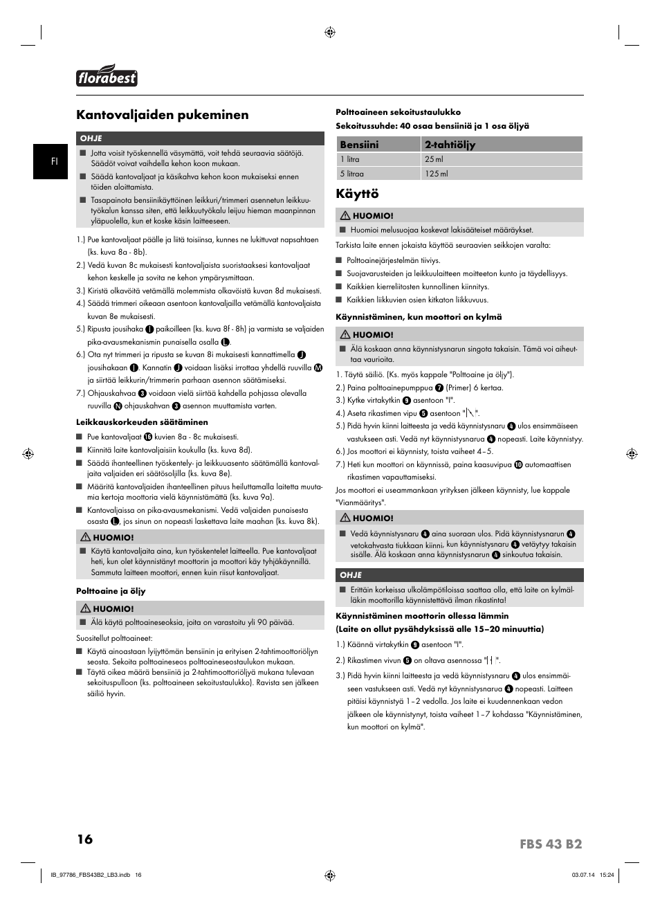 Kantovaljaiden pukeminen, Käyttö | Florabest FBS 43 B2 User Manual | Page 21 / 76