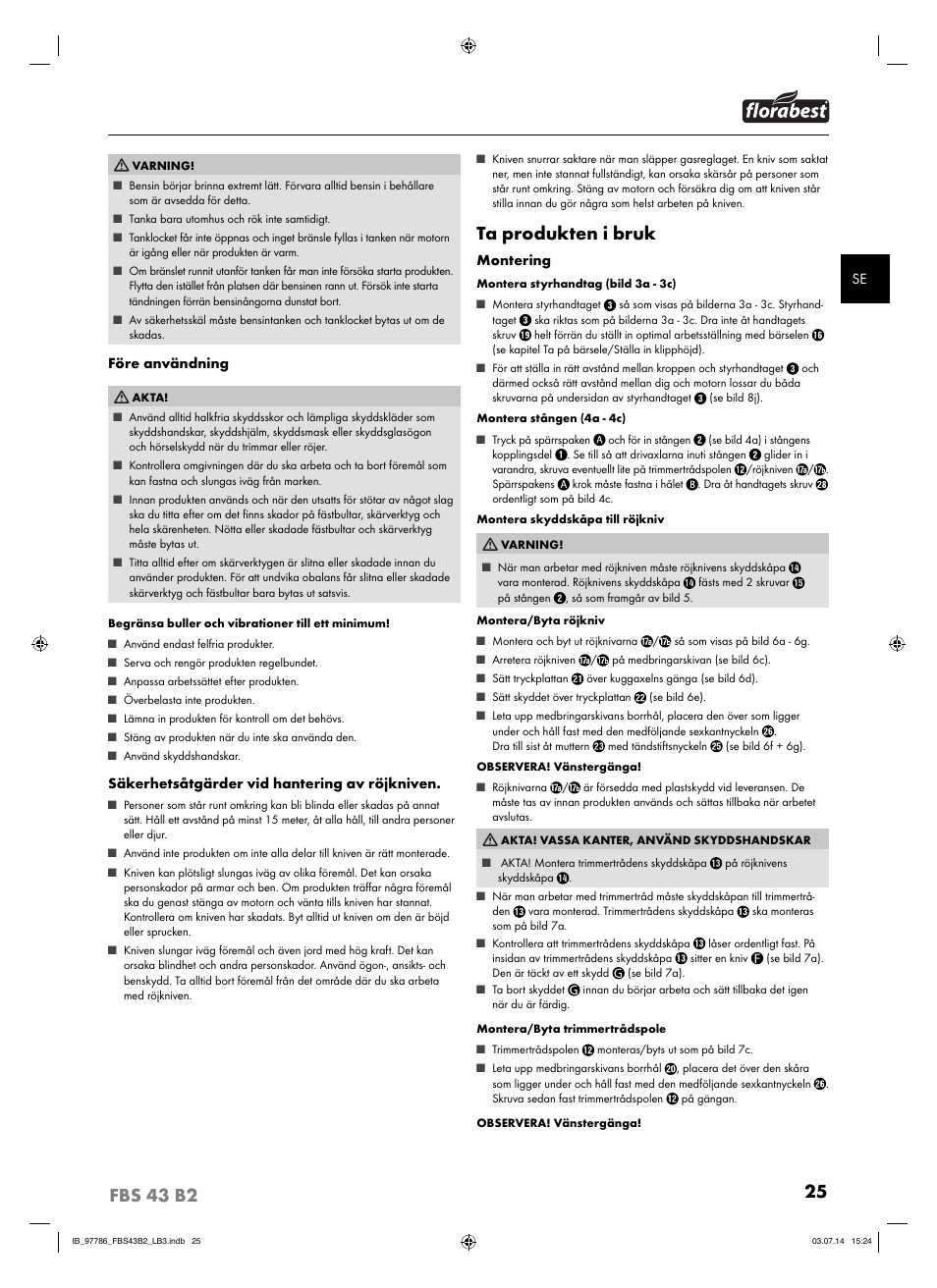 Ta produkten i bruk | Florabest FBS 43 B2 User Manual | Page 30 / 76