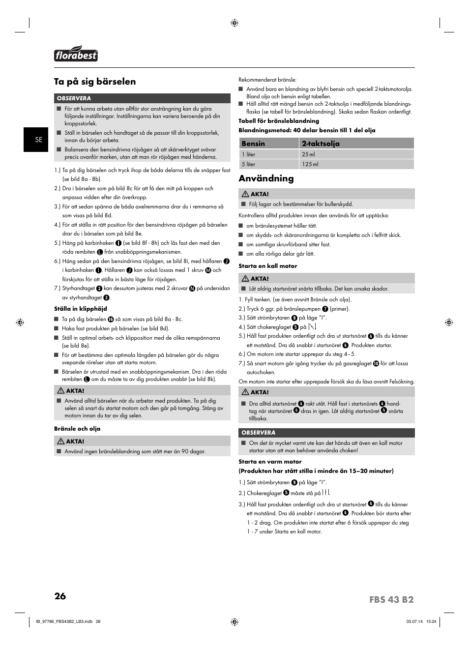 Ta på sig bärselen, Användning | Florabest FBS 43 B2 User Manual | Page 31 / 76