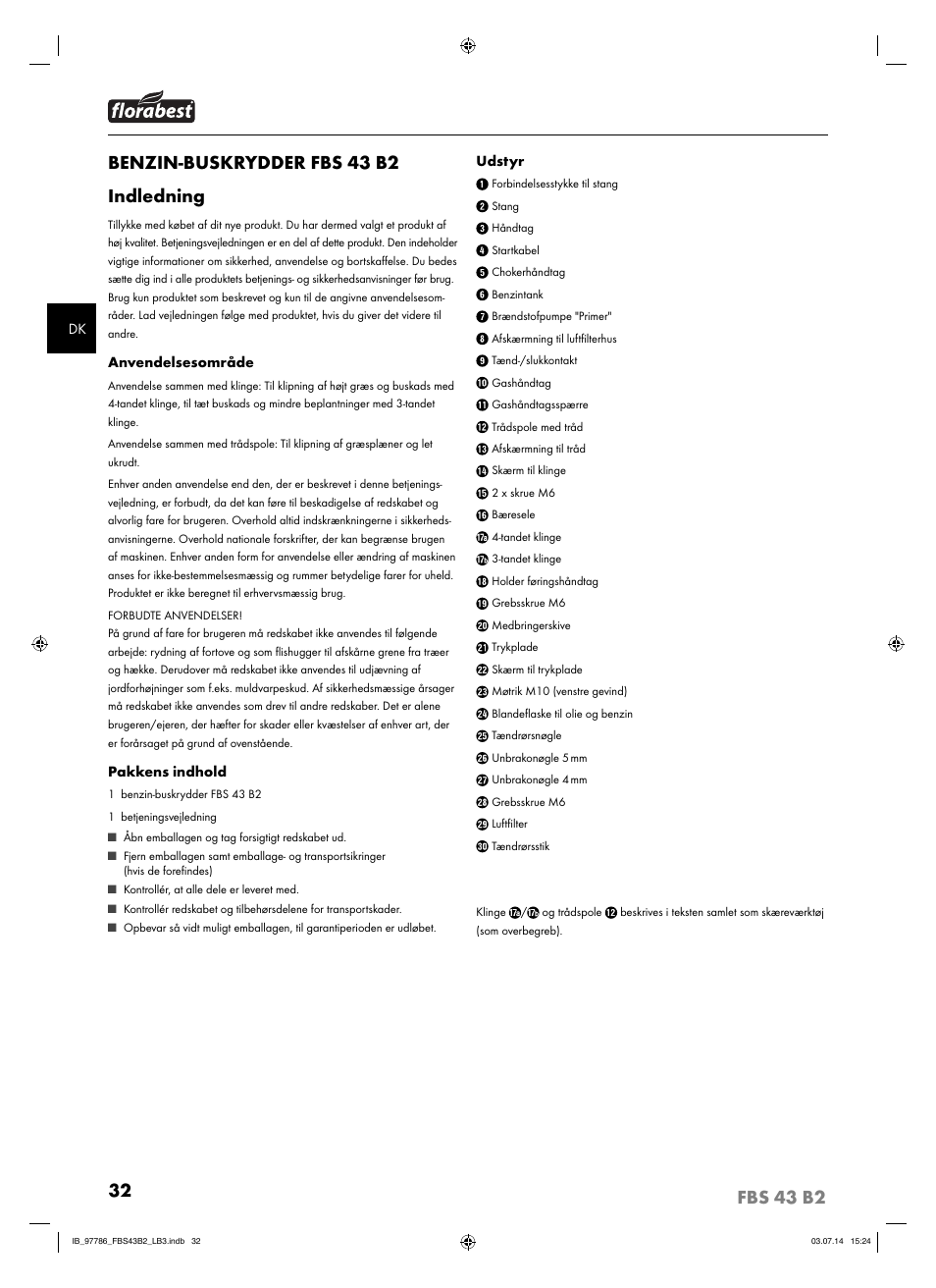 Benzin-buskrydder fbs 43 b2 indledning | Florabest FBS 43 B2 User Manual | Page 37 / 76