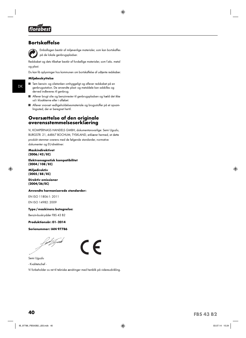 Bortskaﬀ else | Florabest FBS 43 B2 User Manual | Page 45 / 76