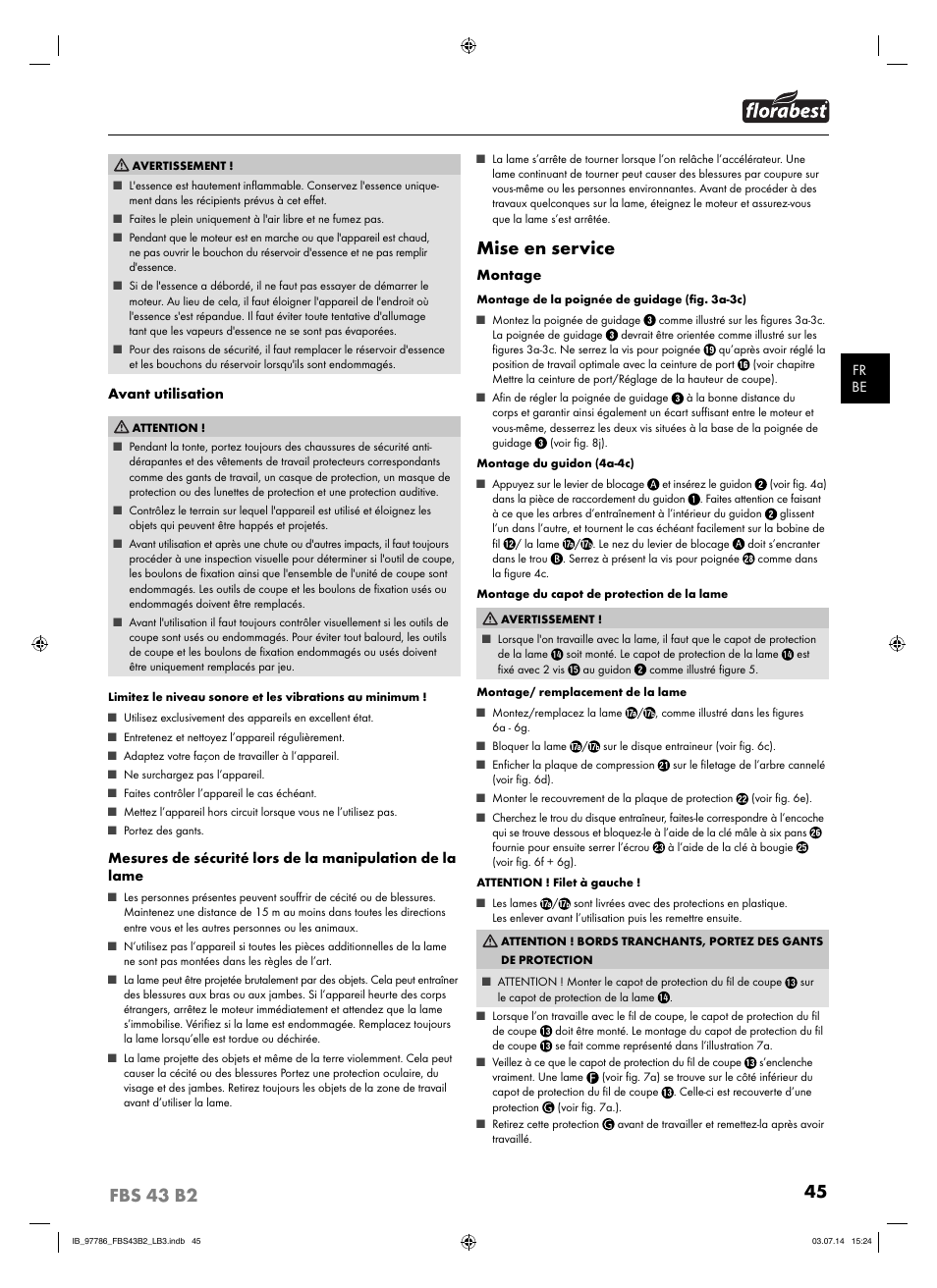 Mise en service | Florabest FBS 43 B2 User Manual | Page 50 / 76