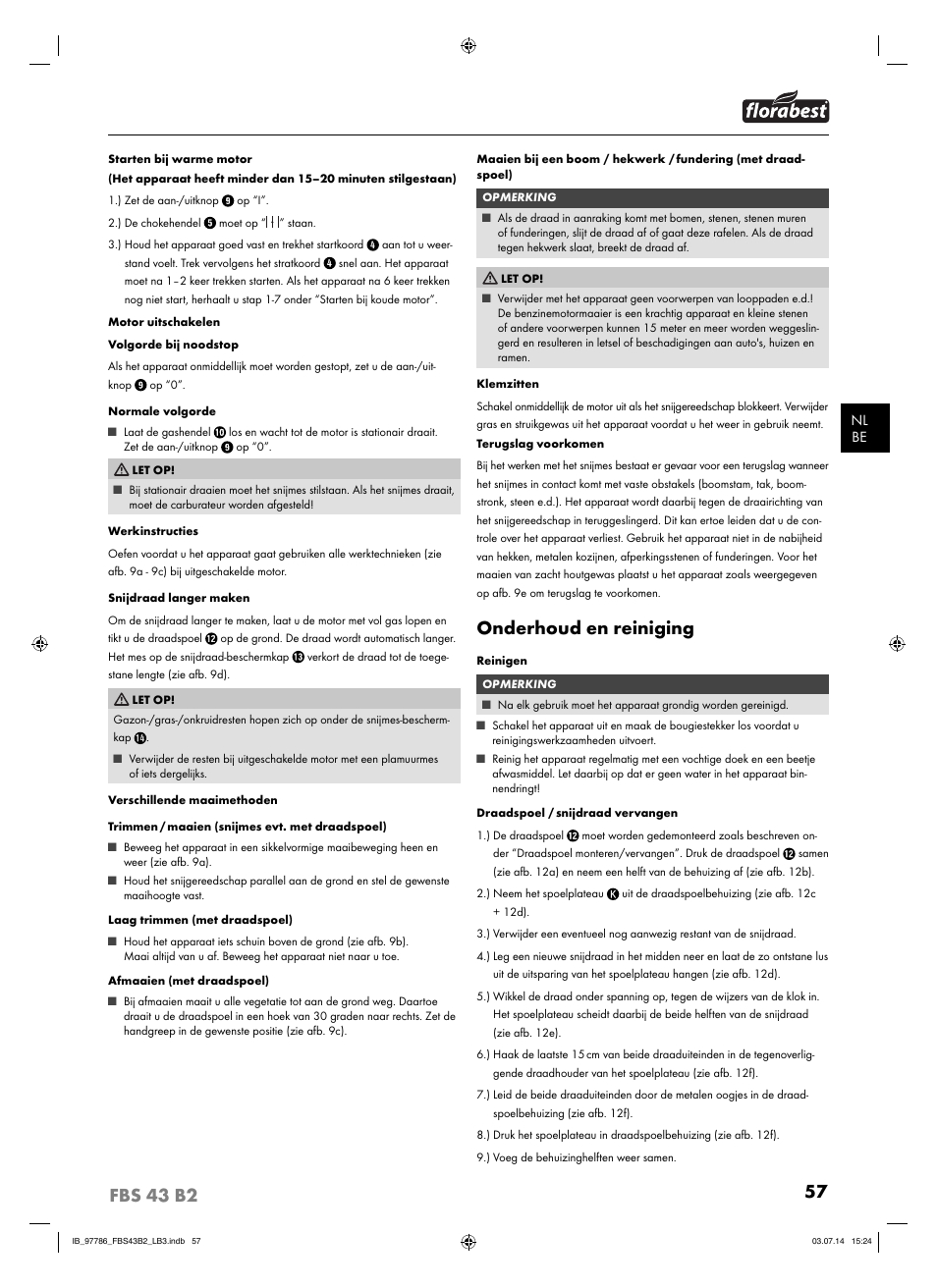 Onderhoud en reiniging | Florabest FBS 43 B2 User Manual | Page 62 / 76