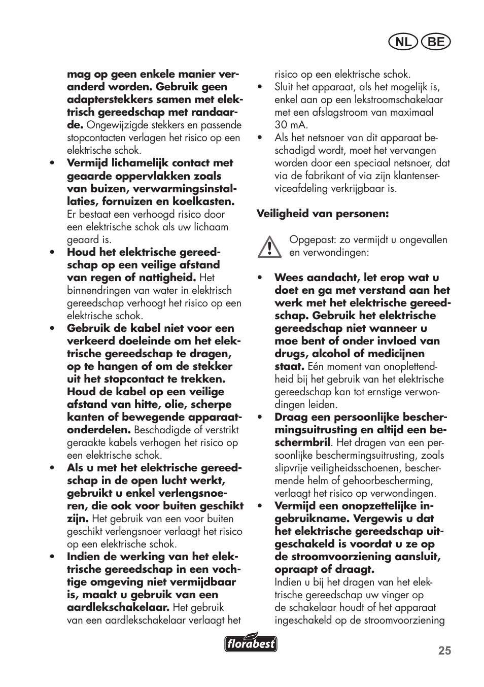 Be nl | Florabest FHE 550 B2 User Manual | Page 25 / 76
