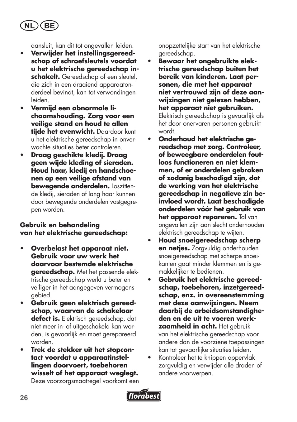 Nl be | Florabest FHE 550 B2 User Manual | Page 26 / 76