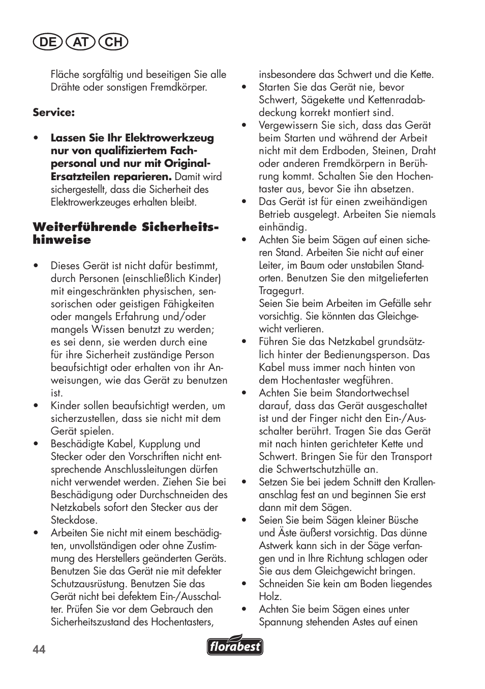 De at ch | Florabest FHE 550 B2 User Manual | Page 44 / 76