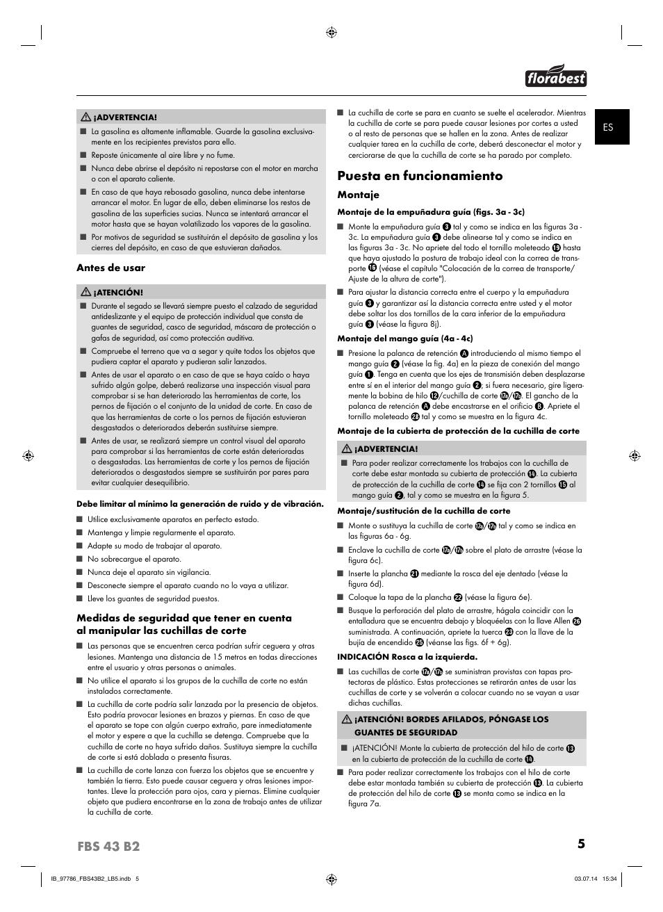 5fbs 43 b2, Puesta en funcionamiento | Florabest FBS 43 B2 User Manual | Page 10 / 56