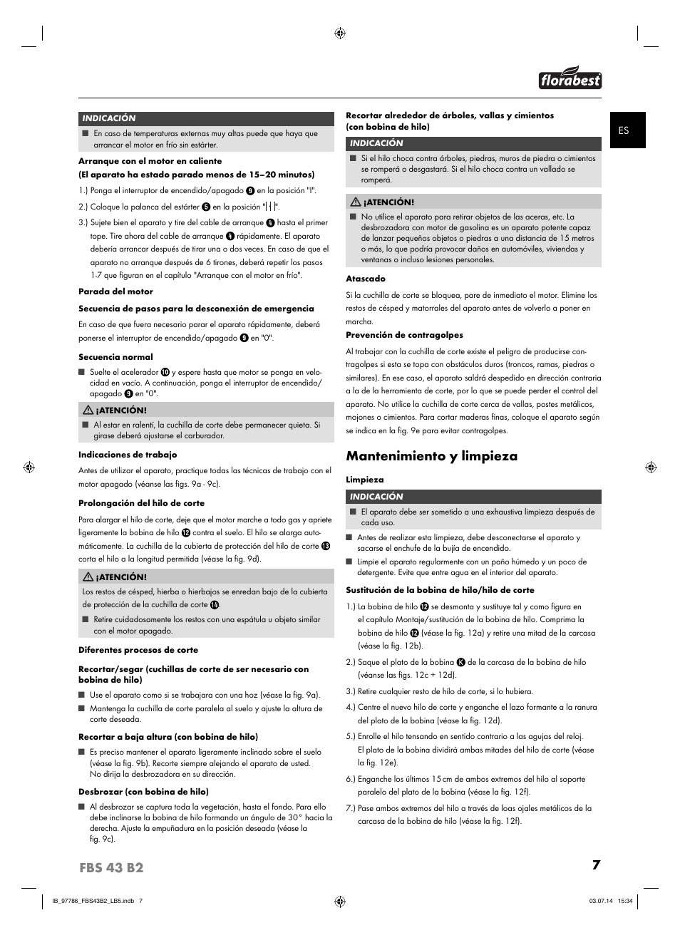 7fbs 43 b2, Mantenimiento y limpieza | Florabest FBS 43 B2 User Manual | Page 12 / 56