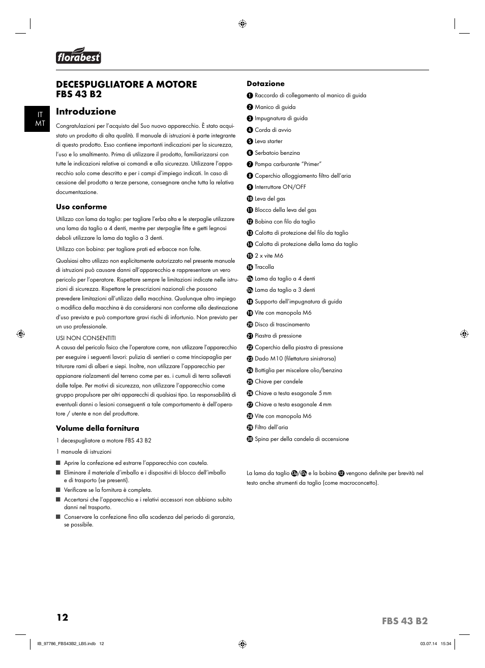 Decespugliatore a motore fbs 43 b2 introduzione | Florabest FBS 43 B2 User Manual | Page 17 / 56