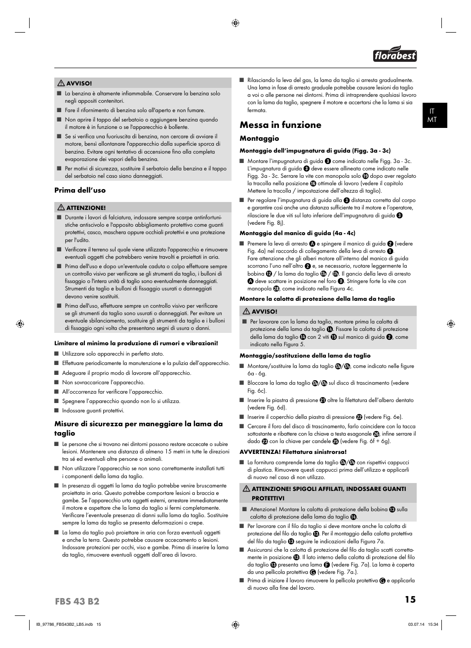 Messa in funzione | Florabest FBS 43 B2 User Manual | Page 20 / 56