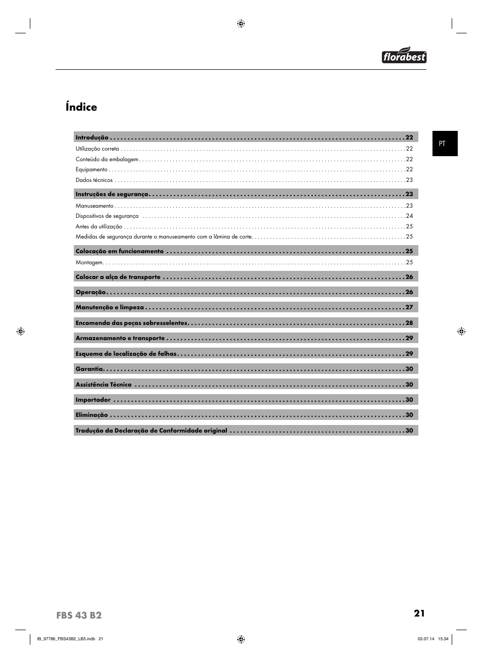 Índice | Florabest FBS 43 B2 User Manual | Page 26 / 56