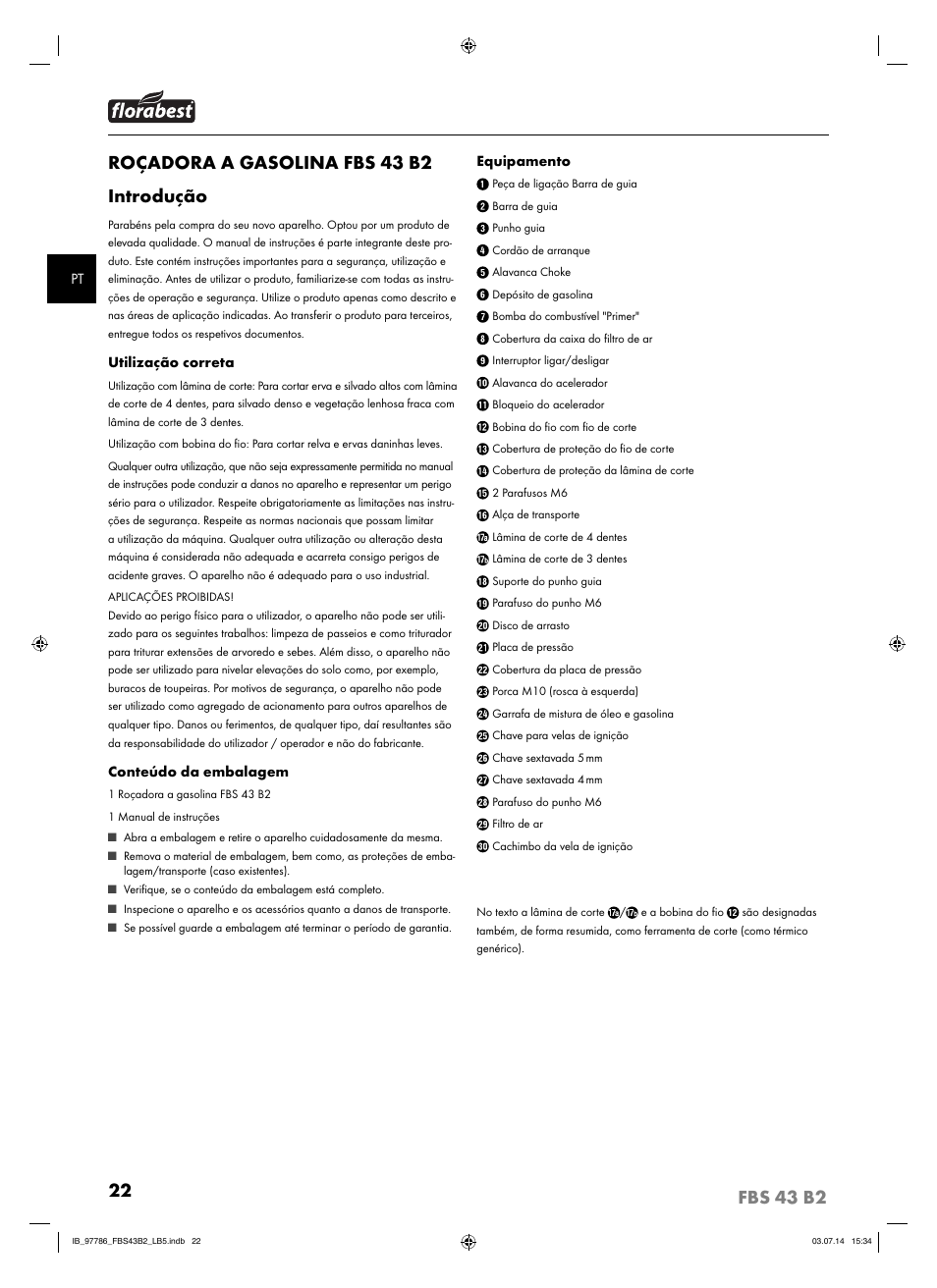 Roçadora a gasolina fbs 43 b2 introdução | Florabest FBS 43 B2 User Manual | Page 27 / 56