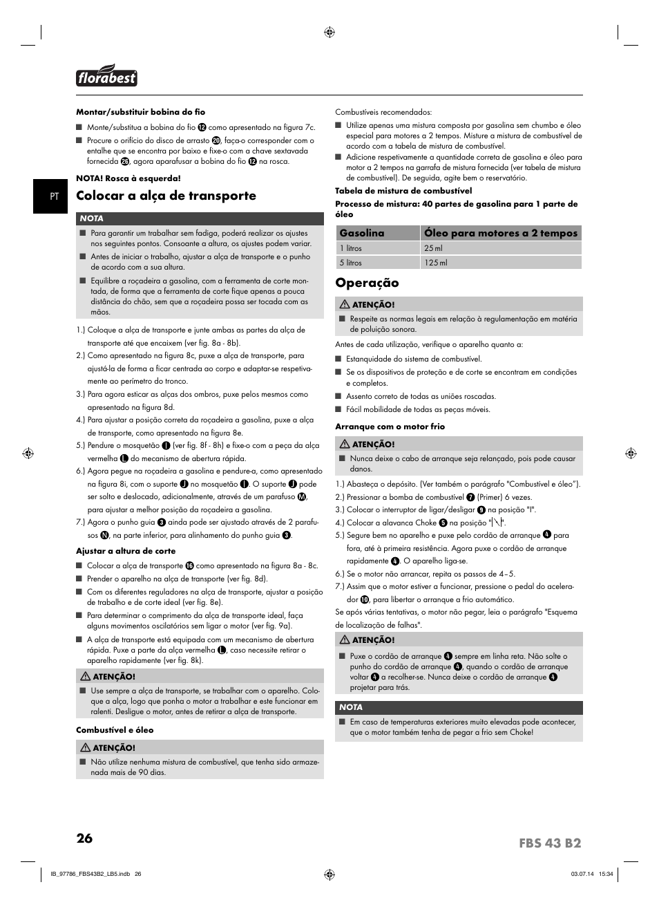 Colocar a alça de transporte, Operação | Florabest FBS 43 B2 User Manual | Page 31 / 56