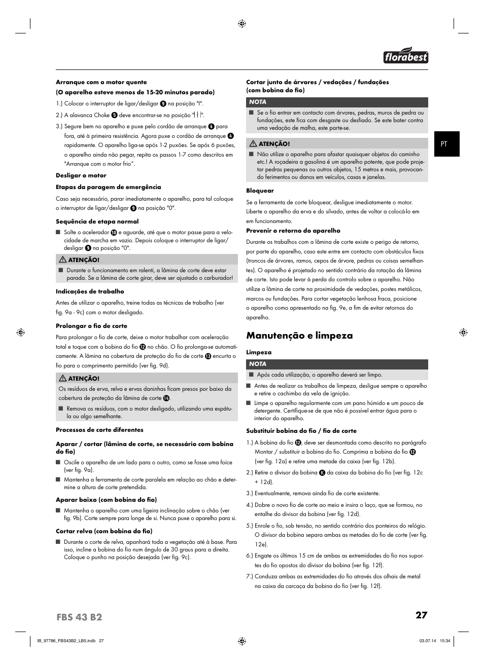 Manutenção e limpeza | Florabest FBS 43 B2 User Manual | Page 32 / 56