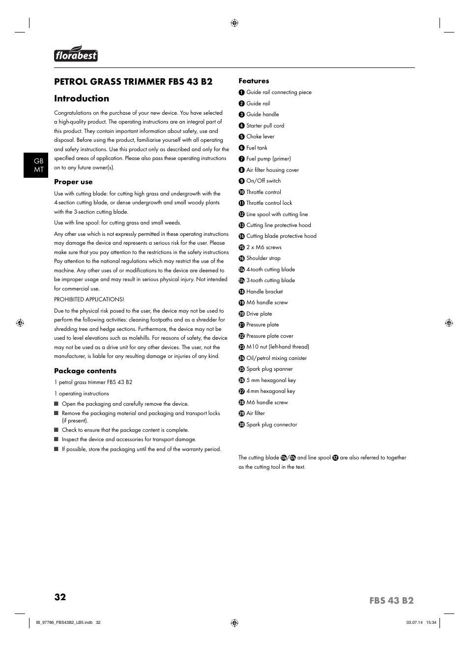 Petrol grass trimmer fbs 43 b2 introduction | Florabest FBS 43 B2 User Manual | Page 37 / 56
