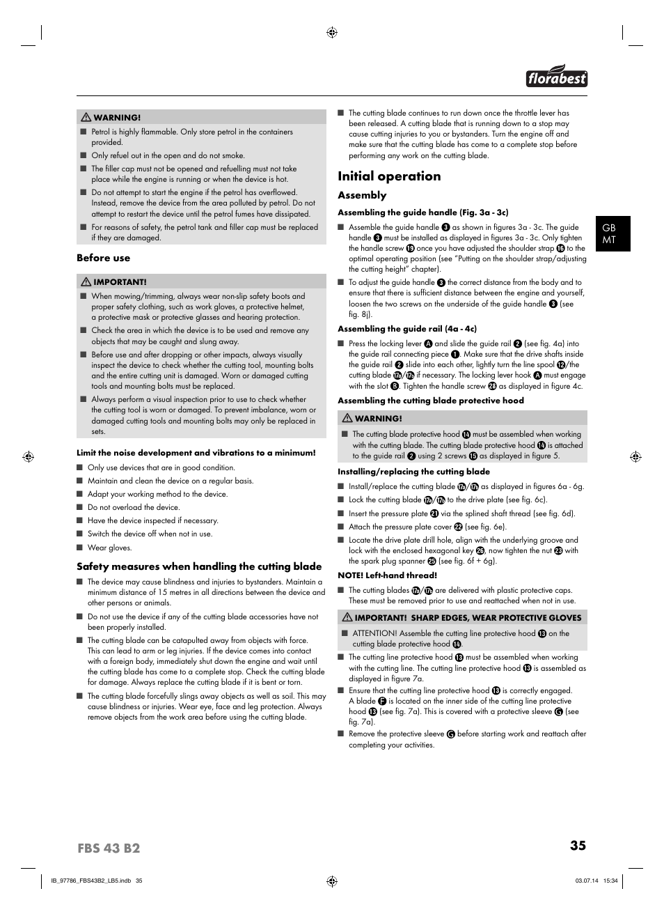 Initial operation | Florabest FBS 43 B2 User Manual | Page 40 / 56