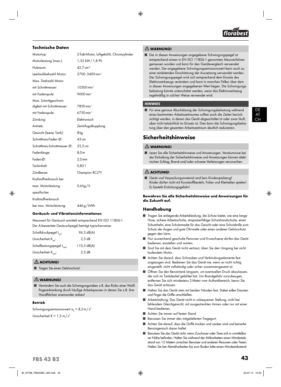 Sicherheitshinweise | Florabest FBS 43 B2 User Manual | Page 48 / 56