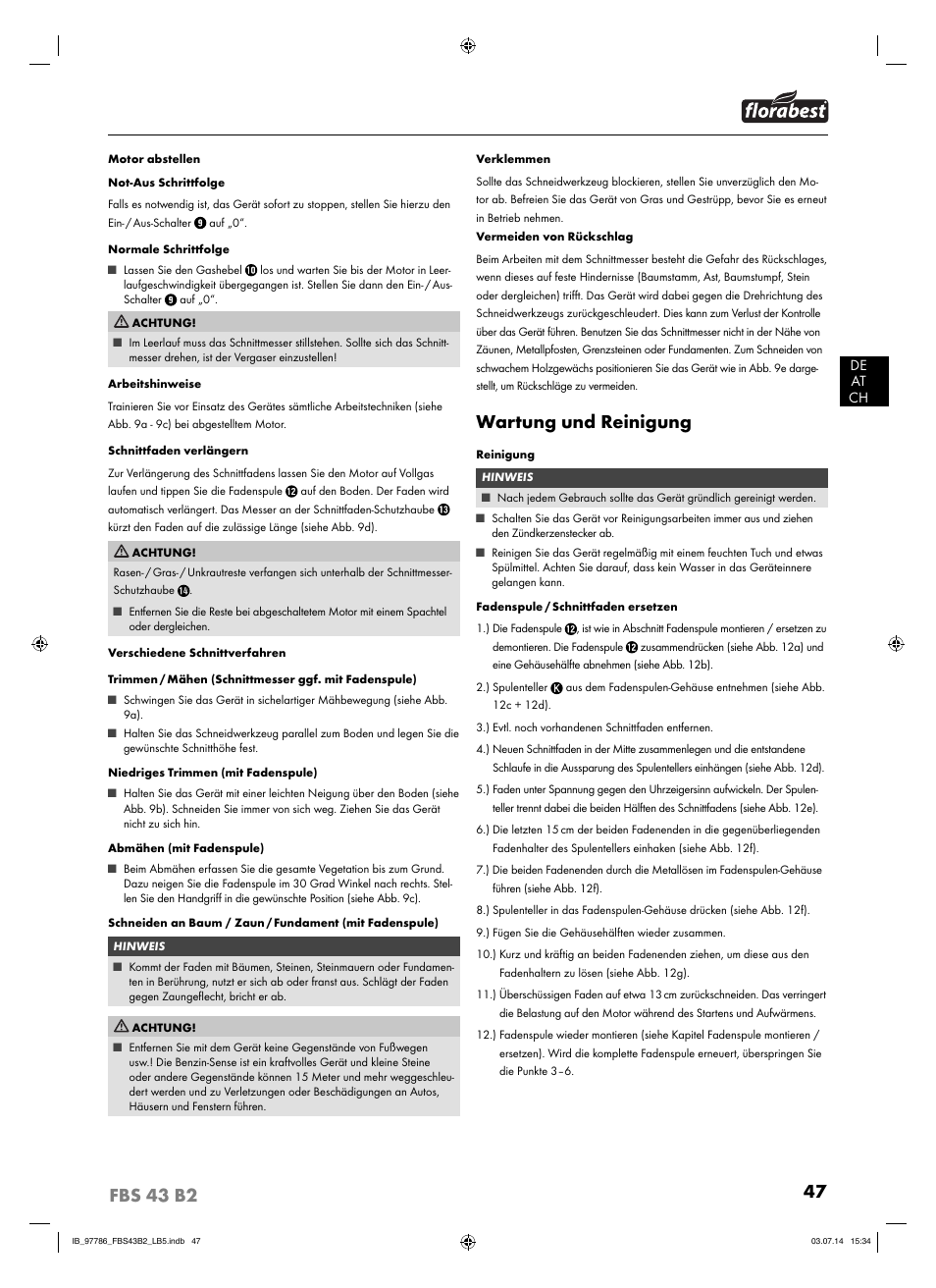 Wartung und reinigung | Florabest FBS 43 B2 User Manual | Page 52 / 56