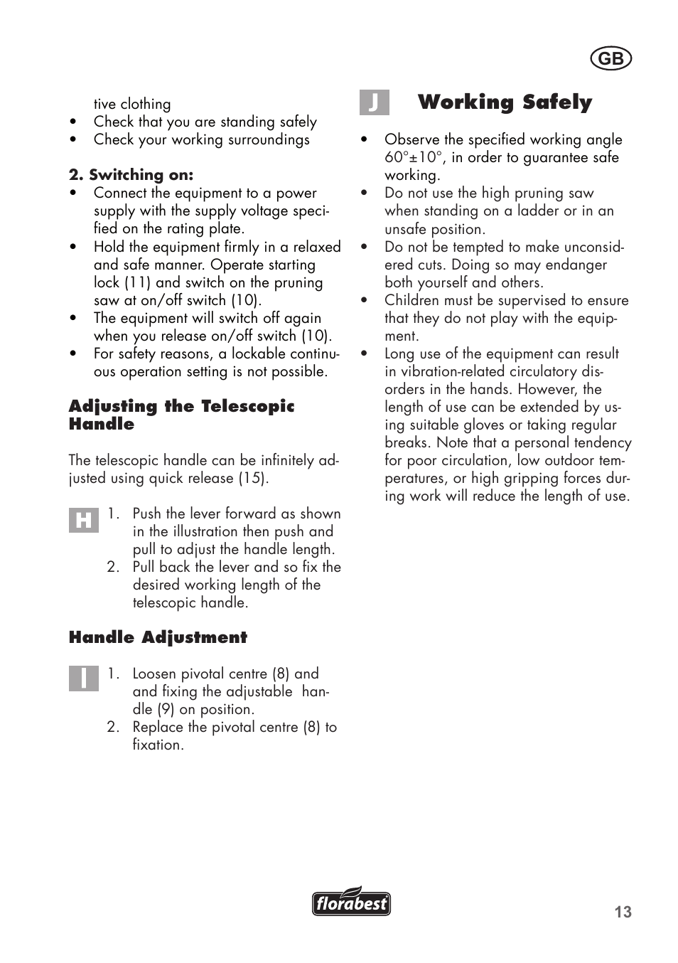 Working safely | Florabest FHE 550 B2 User Manual | Page 13 / 108