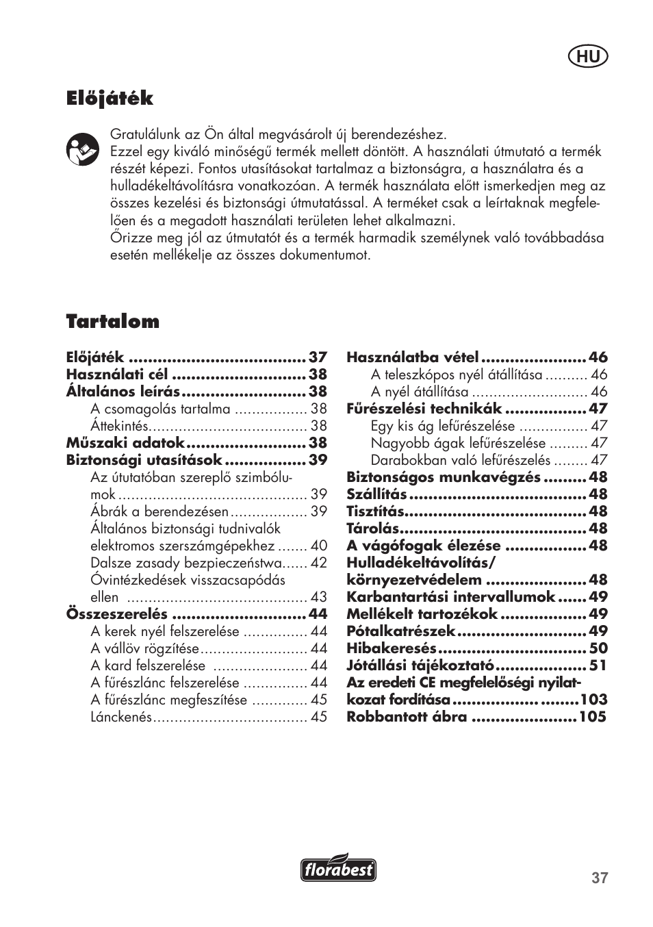 Tartalom, Előjáték | Florabest FHE 550 B2 User Manual | Page 37 / 108