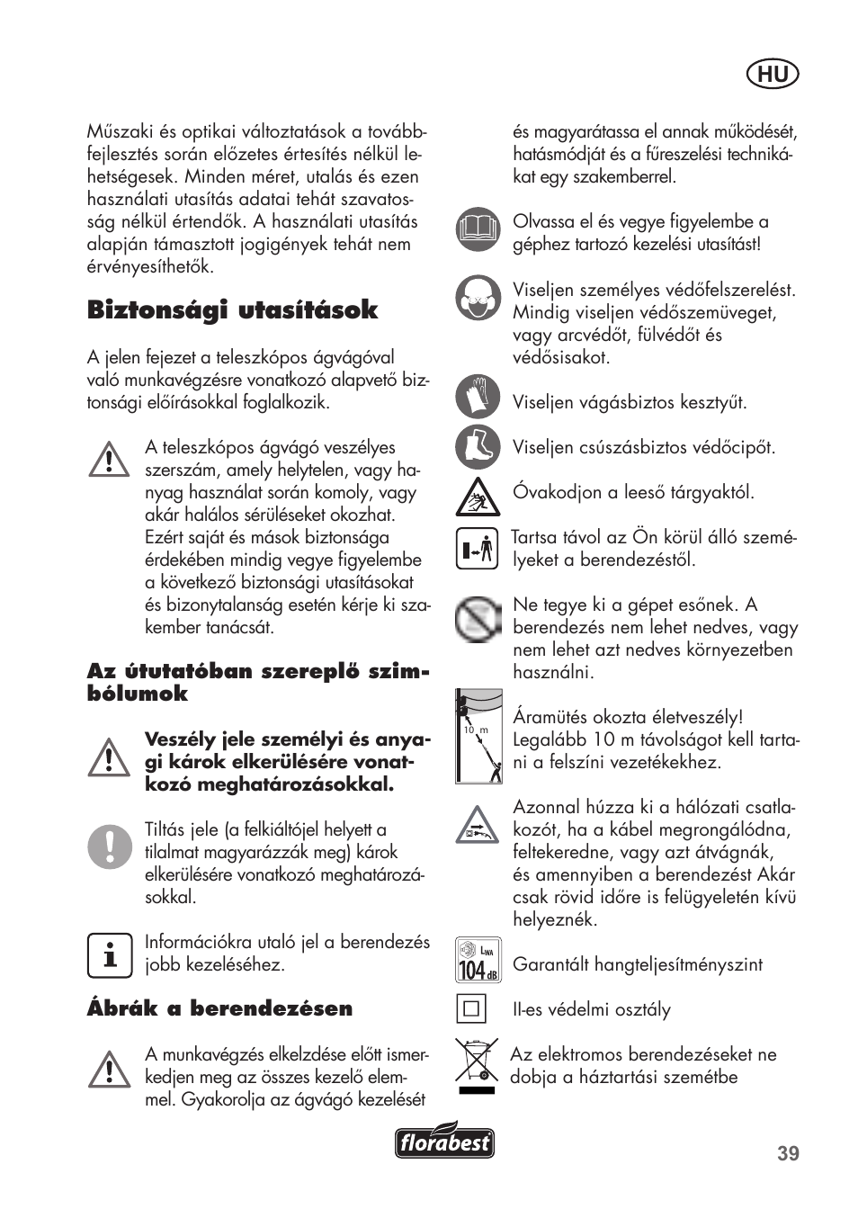 Biztonsági utasítások | Florabest FHE 550 B2 User Manual | Page 39 / 108