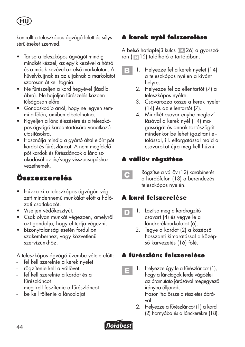 Összeszerelés | Florabest FHE 550 B2 User Manual | Page 44 / 108