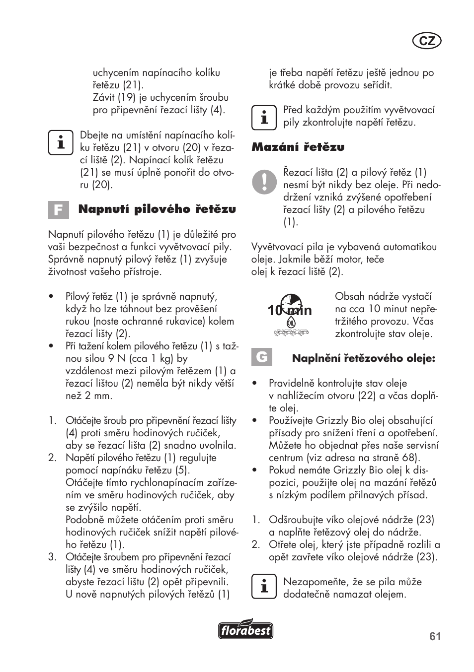 10 min | Florabest FHE 550 B2 User Manual | Page 61 / 108